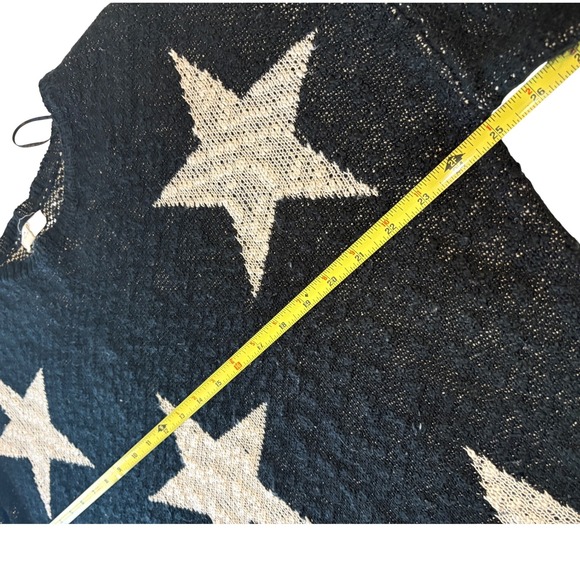 Easel Womens Black White Oversized Star Print Knit Sweater Crew Neck Medium - Picture 4 of 7